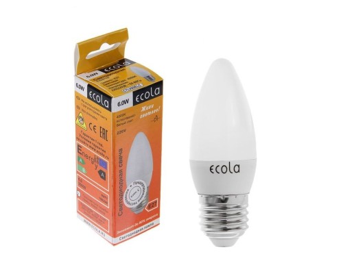 Лампа LED Ecola (6 Вт, Е27, 4000 К, свеча)