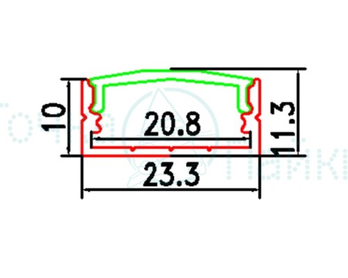 Алюминиевый профиль двойной с плоским экраном  (2000x23,3x11,3) мм