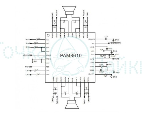 2-х канальный стерео усилитель PAM8610 (class D), 2x10 Вт