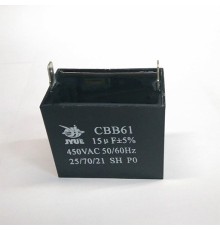 Пусковой конденсатор CBB61     15mF - 450 VAC   (±5%)   (МБГЧ)  (58х34х49) мм вывод клеммы