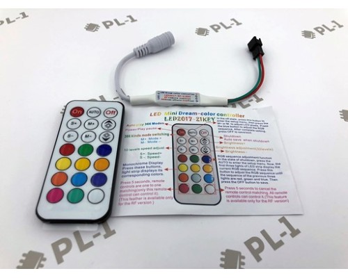 SPI RGB Контроллер пиксельный с радиопультом Micro + RF пульт 21кн. (5-24)V 2048 пикселей