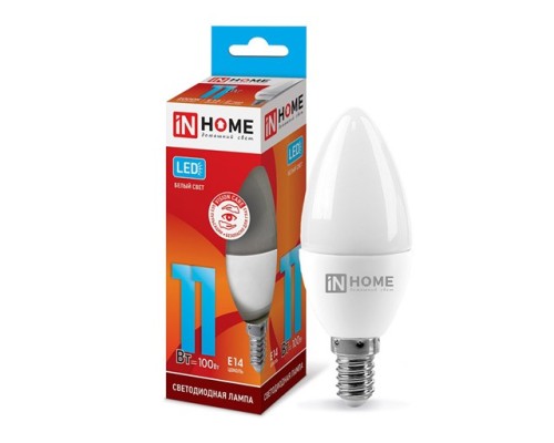 Лампа E14  11W 4000К (Нейтральный Белый) Свеча  IN HOME 820Лм