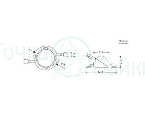 Светодиод  1W R  300mA 2.0-2.3V 620-630нм Epileds 28mil (Красный)