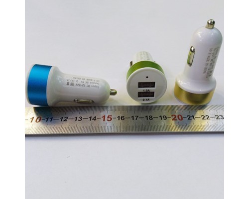 Адаптер Питания USB универсальный автомобильный 5V двойной (1A-2.1А) Белый