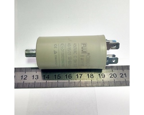 Пусковой конденсатор CBB60M    8mF - 450 VAC   (±5%)   выв. 4 КЛЕММЫ+БОЛТ  (30х57) мм