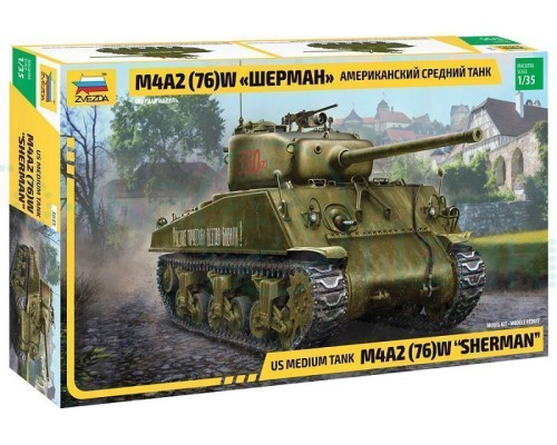 Сборная модель ZVEZDA Американский средний танк М4А2 (76) "Шерман", 1/35 Сборная модель ZVEZDA Американский средний танк М4А2 (76) "Шерман", 1/35