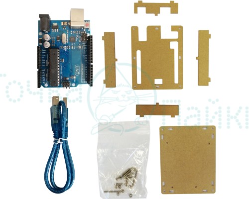 Набор с платой Arduino-совместимой Uno R3 + кабель USB Type A/B + корпус (акрил)